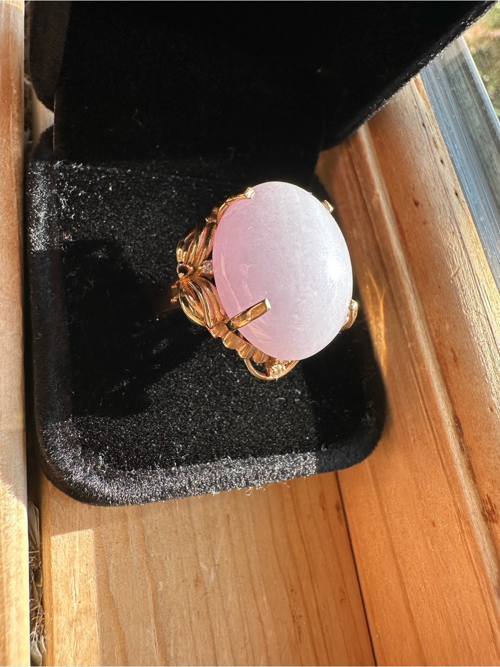 Large Lavender Jadeite Cabochon & Diamond Accent Statement Ring